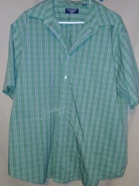 Roundtree & Yorke Classics Button-Up Shirt Green Plaid Camp Collar Men's XL